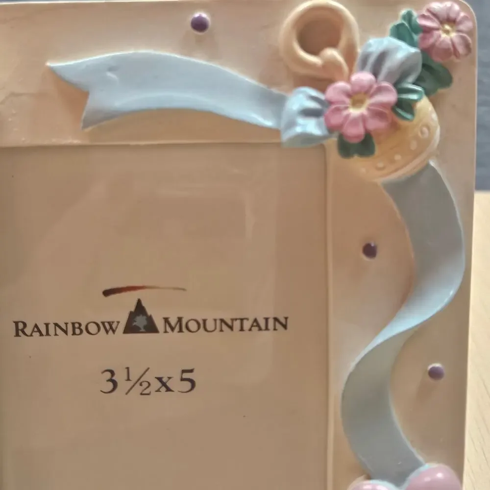 3 VTG Baby Photo Frames First Christmas, Newborn Toy Hearts, Bird & Toy w/ Stars